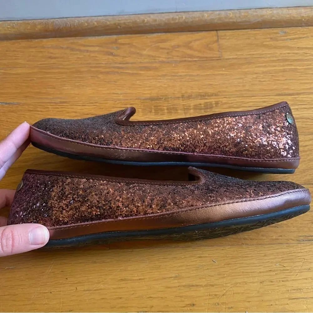 UGG Australia | Alloway Glitter Flats Loafers Slip-on Chocolate Red Size 6.5